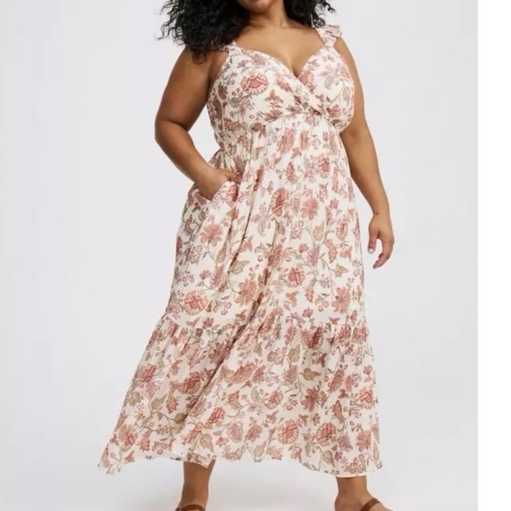 Torrid Floral Ruffle Surplice Maxi Dress Pockets Size 4X